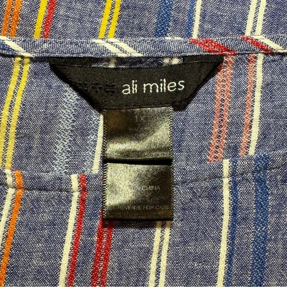 🌻 Ali Miles Linen Blend Striped Asymmetrical Hem Top size 1X *read* - Picture 6 of 11